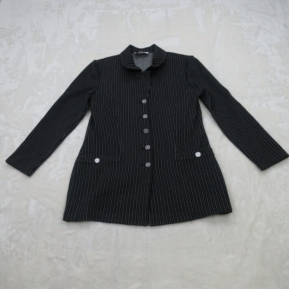 St John Jacket Women 10 Black Pinstripe Marie Gray Santana Knit Long Sleeve